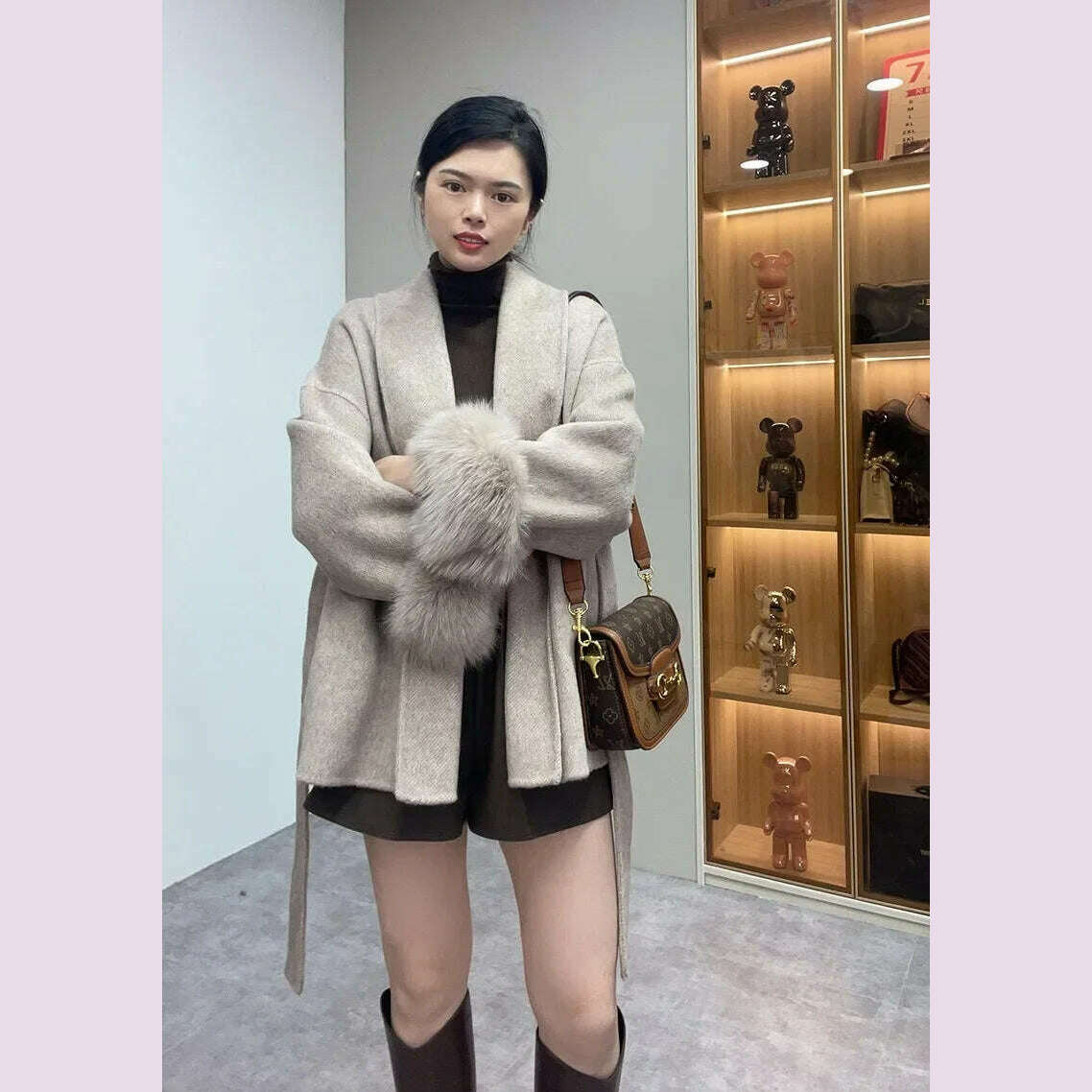 High End Double-sided Wool Strapping Real Wool Fur Coat Women's Removable Cuffs Fox Fur Temperament Cashmere Short Jacket