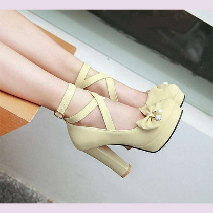 High Heels Women 2024 Trend Chunky Heels Platform Lolita Mary Jane Elegant Party Korean Shoes Dress White The Glossy Fashion