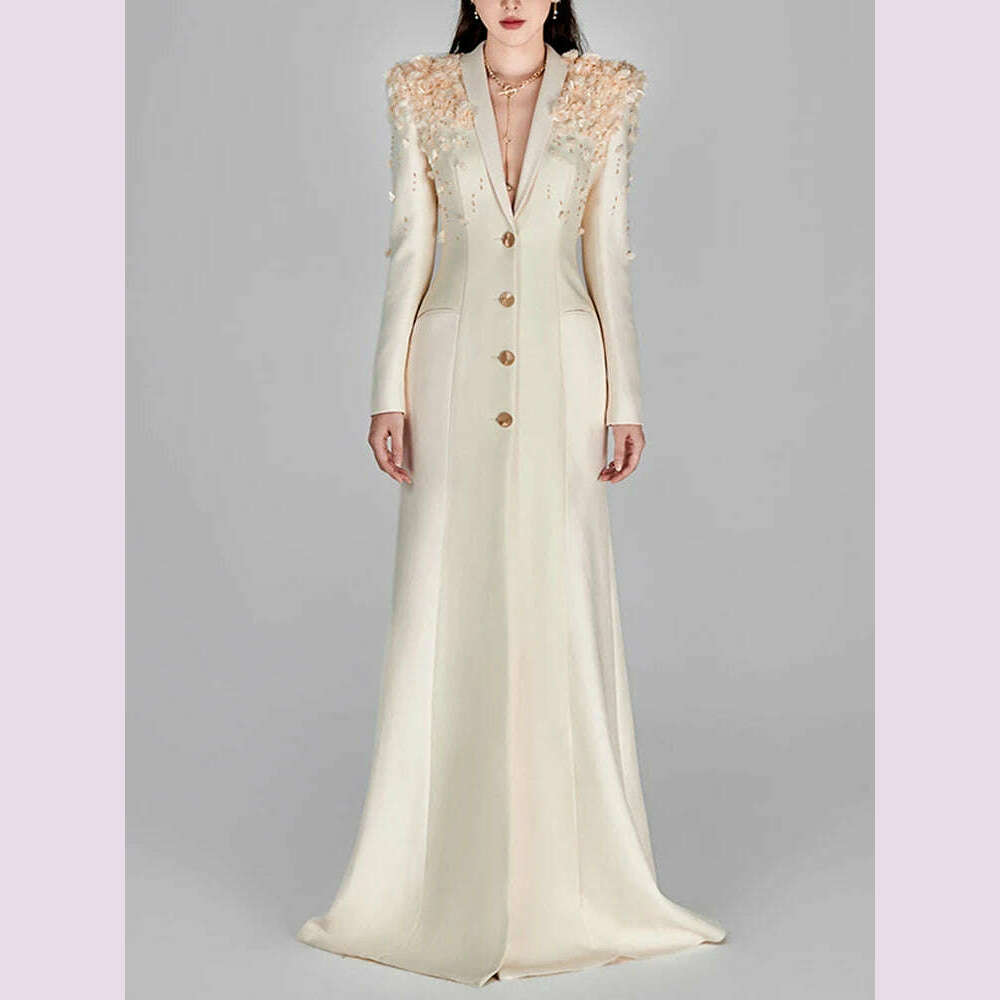 HIGH STREET Newest Fashion 2024 Designer Maxi Dresses Women's Long Sleeve Stunning Flowers Appliques Beaded Long Dress