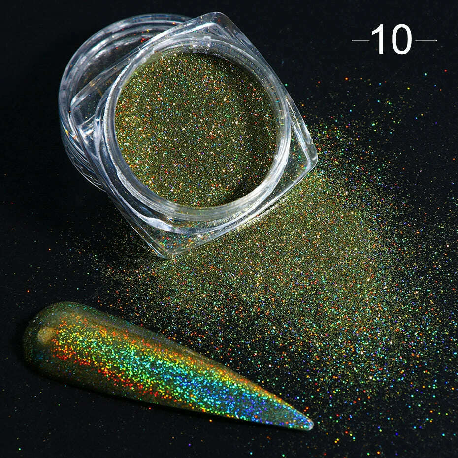Holographic Solid Mirror Nail Glitter Laser Metallic Rubbing Dust Chrome Powder Shinning Manicure Decoration Pigment CHLF01-07-1