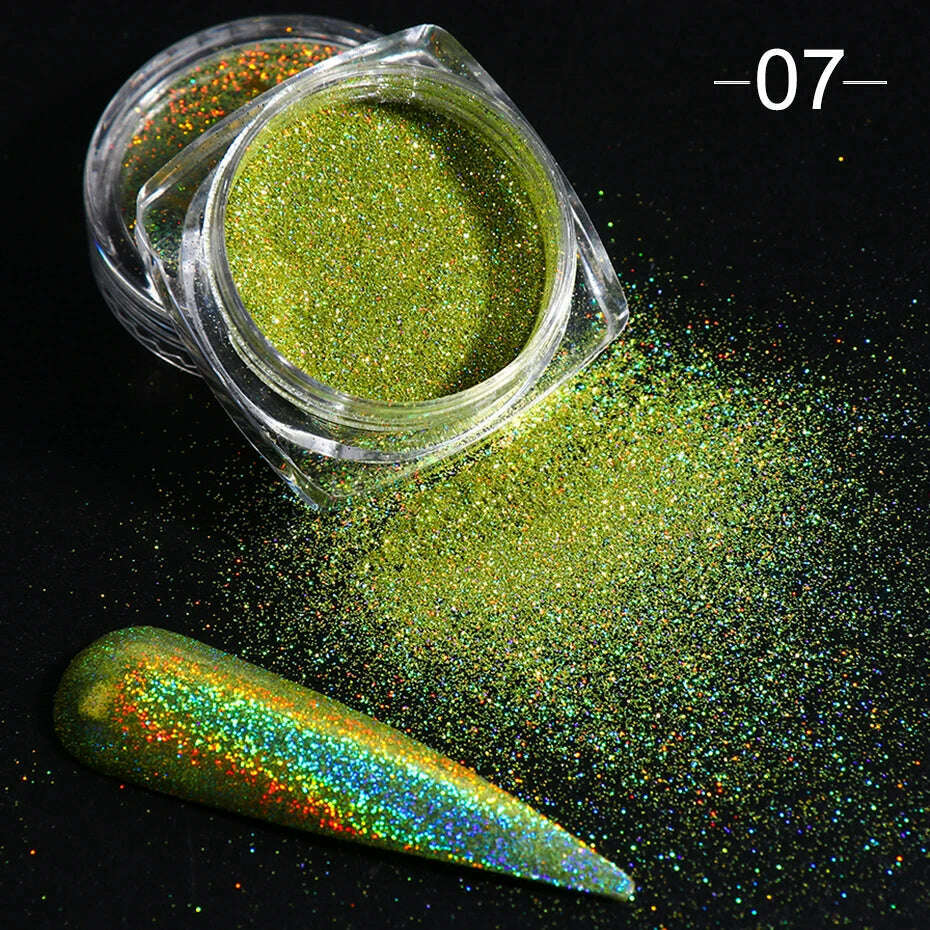 Holographic Solid Mirror Nail Glitter Laser Metallic Rubbing Dust Chrome Powder Shinning Manicure Decoration Pigment CHLF01-07-1
