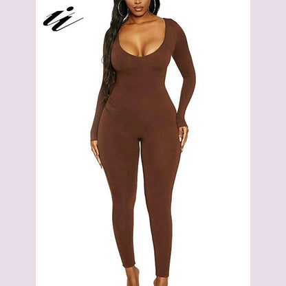 II Women's Rompers Long Sleeve Solid Skinny Bodycon Jumpsuits Fashion Sports Fitness Casual Activity Streetwear Overalls