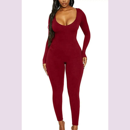 II Women's Rompers Long Sleeve Solid Skinny Bodycon Jumpsuits Fashion Sports Fitness Casual Activity Streetwear Overalls