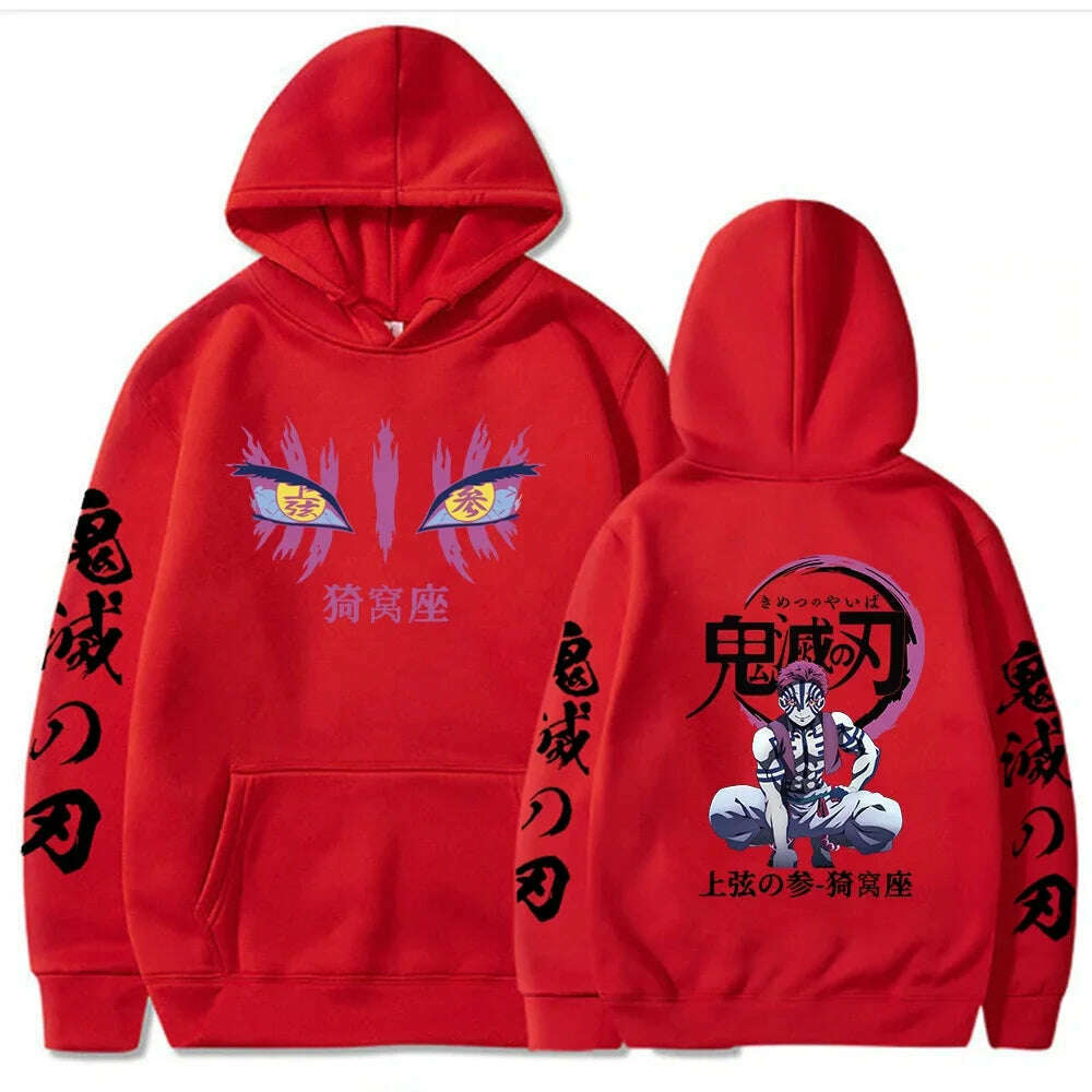 Japanese Anime Demon Slayer Hoodies for Men Akaza Manga Graphic Streetwear Pullover Hoody Long Sleeve Crewneck Hooded Sweatshirt