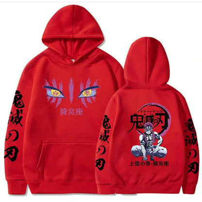 Japanese Anime Demon Slayer Hoodies for Men Akaza Manga Graphic Streetwear Pullover Hoody Long Sleeve Crewneck Hooded Sweatshirt