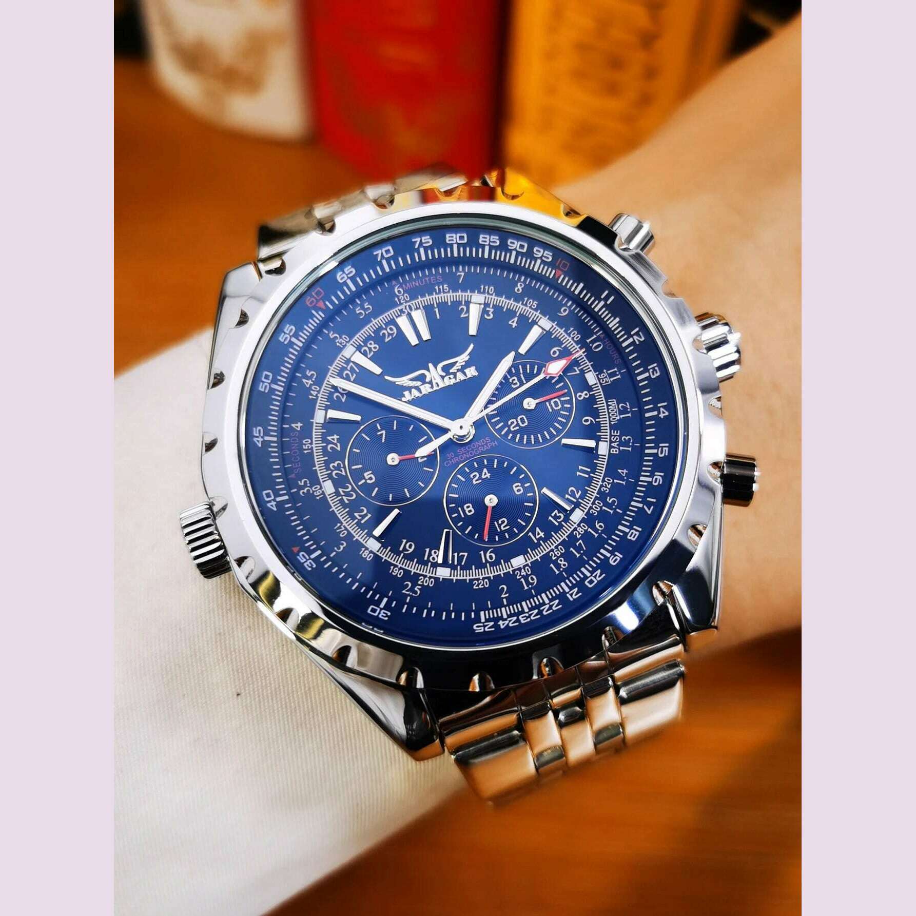 JARAGAR Sports Mens Watches Top Brand Luxury Automatic Mechanical Watch for Men Silver Stainless Steel Strap Military Wristwatch