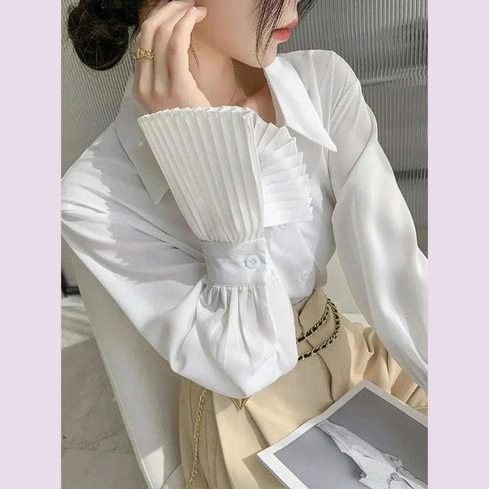 Jmprs Designed Women Flare Sleeve Women Shirts Office Ladies White Korean Fashion Fall Tops Elegant Button Up Female Shirt
