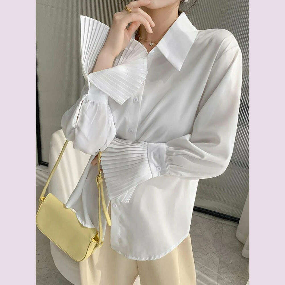 Jmprs Designed Women Flare Sleeve Women Shirts Office Ladies White Korean Fashion Fall Tops Elegant Button Up Female Shirt