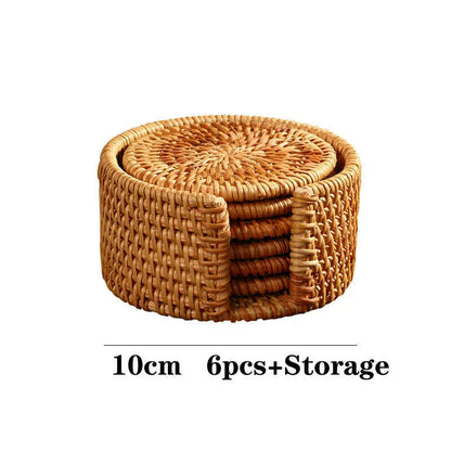 KEMORELA 1PC Round Natural Rattan Coasters Bowl Pad Handmade Padding Cup Mat Insulation Placemats Kitchen Decoration Accessories
