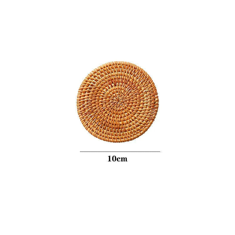 KEMORELA 1PC Round Natural Rattan Coasters Bowl Pad Handmade Padding Cup Mat Insulation Placemats Kitchen Decoration Accessories