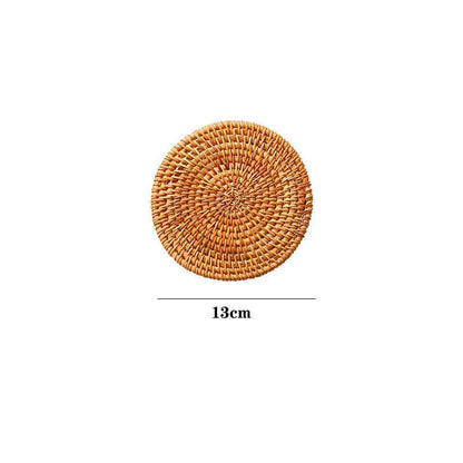 KEMORELA 1PC Round Natural Rattan Coasters Bowl Pad Handmade Padding Cup Mat Insulation Placemats Kitchen Decoration Accessories