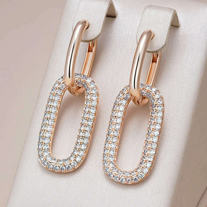 Kinel Geometric Oval Rectangle Full Natural Zircon Hoop Earrings For Women 585 Rose Gold Color Daily Fine Elegant Female Jewelry