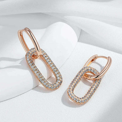 Kinel Geometric Oval Rectangle Full Natural Zircon Hoop Earrings For Women 585 Rose Gold Color Daily Fine Elegant Female Jewelry