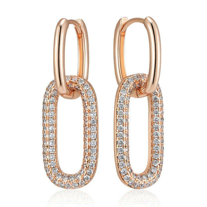 Kinel Geometric Oval Rectangle Full Natural Zircon Hoop Earrings For Women 585 Rose Gold Color Daily Fine Elegant Female Jewelry