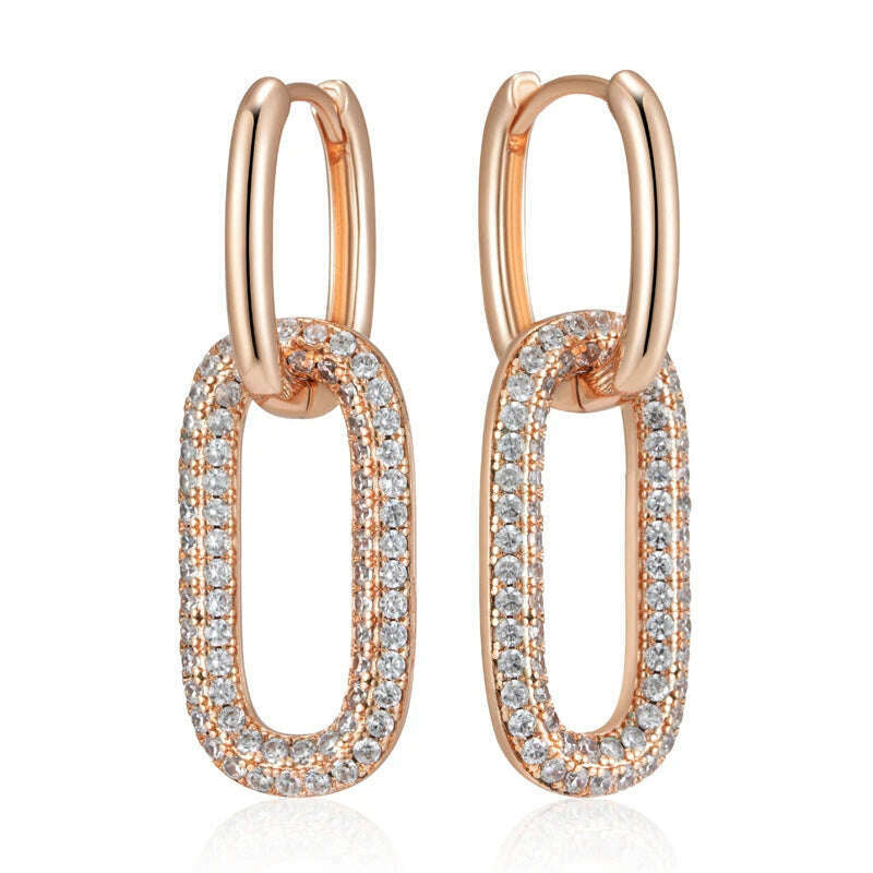 Kinel Geometric Oval Rectangle Full Natural Zircon Hoop Earrings For Women 585 Rose Gold Color Daily Fine Elegant Female Jewelry