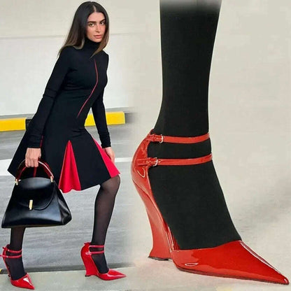 Lady Sexy Slope Heels Woman Ankle Strap Dress Wedding Shoes Party Sandalias De Mujer Luxury Sandals Women Designers