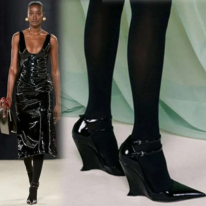 Lady Sexy Slope Heels Woman Ankle Strap Dress Wedding Shoes Party Sandalias De Mujer Luxury Sandals Women Designers