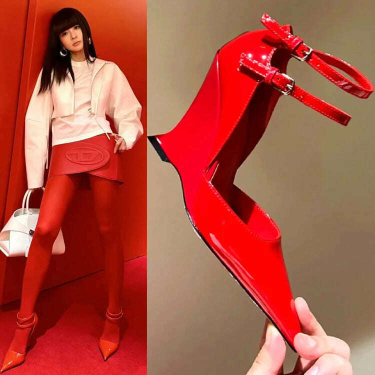 Lady Sexy Slope Heels Woman Ankle Strap Dress Wedding Shoes Party Sandalias De Mujer Luxury Sandals Women Designers