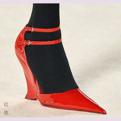 Lady Sexy Slope Heels Woman Ankle Strap Dress Wedding Shoes Party Sandalias De Mujer Luxury Sandals Women Designers