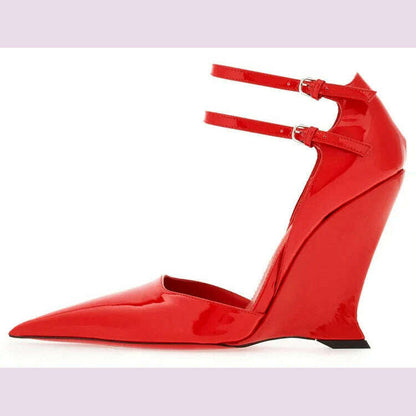 Lady Sexy Slope Heels Woman Ankle Strap Dress Wedding Shoes Party Sandalias De Mujer Luxury Sandals Women Designers