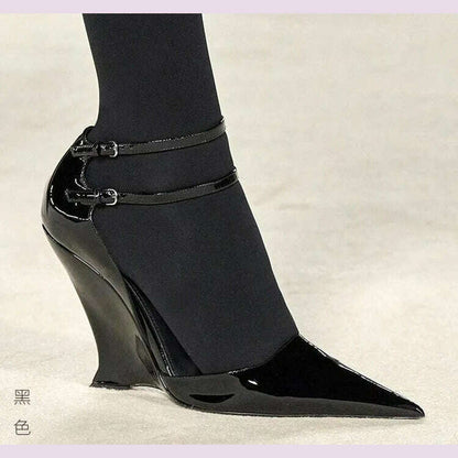 Lady Sexy Slope Heels Woman Ankle Strap Dress Wedding Shoes Party Sandalias De Mujer Luxury Sandals Women Designers