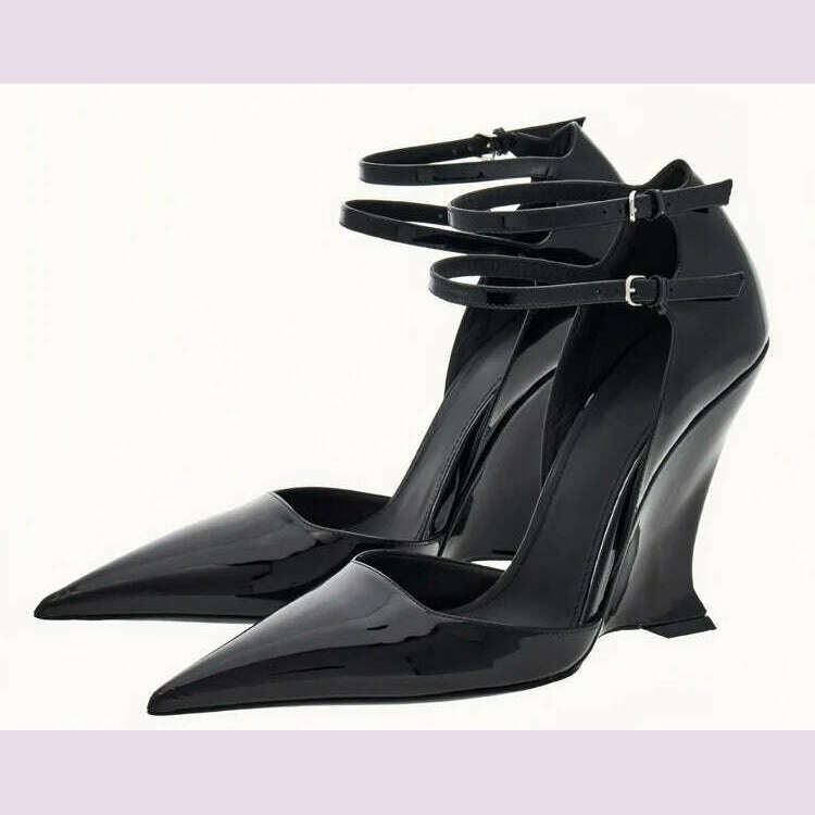 Lady Sexy Slope Heels Woman Ankle Strap Dress Wedding Shoes Party Sandalias De Mujer Luxury Sandals Women Designers