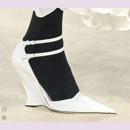 Lady Sexy Slope Heels Woman Ankle Strap Dress Wedding Shoes Party Sandalias De Mujer Luxury Sandals Women Designers