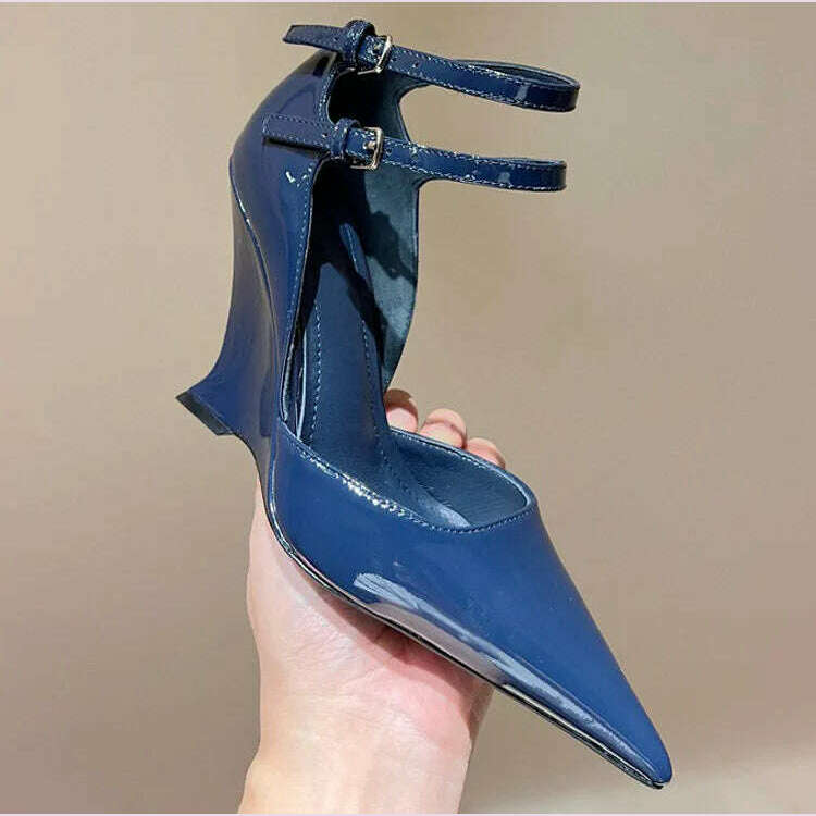 Lady Sexy Slope Heels Woman Ankle Strap Dress Wedding Shoes Party Sandalias De Mujer Luxury Sandals Women Designers