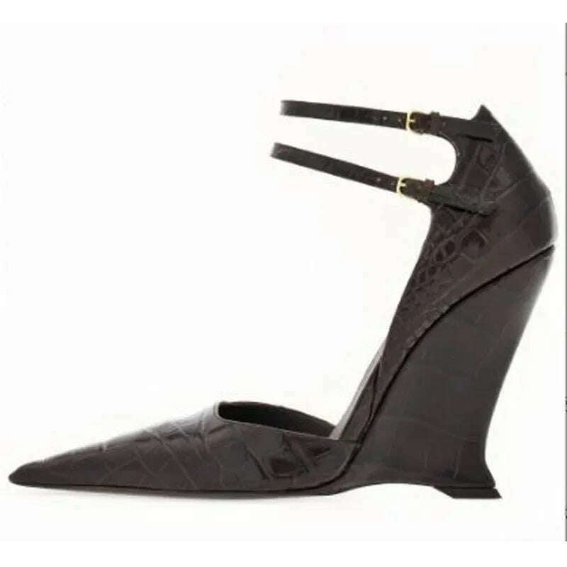 Lady Sexy Slope Heels Woman Ankle Strap Dress Wedding Shoes Party Sandalias De Mujer Luxury Sandals Women Designers