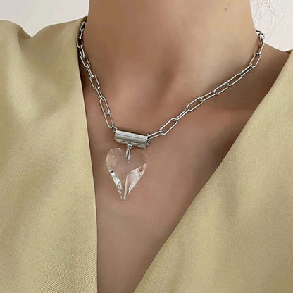 Large Glass Heart Necklace For Women Metal Link Chain Pendant Fancy Fashion Jewelry Trendy New Designs Girls' Gifts Party C1325