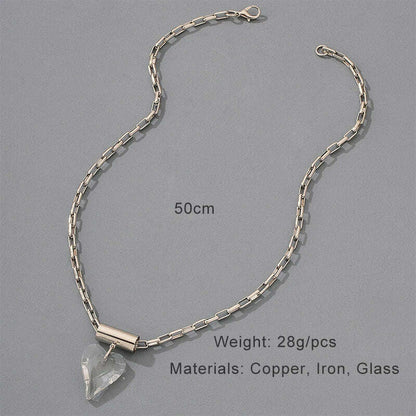 Large Glass Heart Necklace For Women Metal Link Chain Pendant Fancy Fashion Jewelry Trendy New Designs Girls' Gifts Party C1325