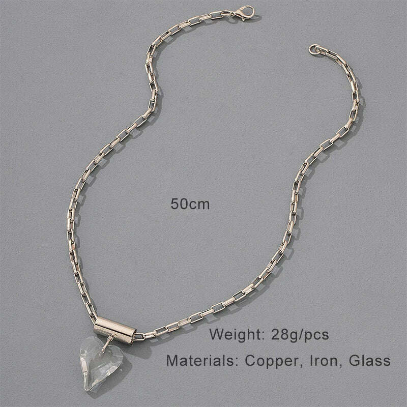 Large Glass Heart Necklace For Women Metal Link Chain Pendant Fancy Fashion Jewelry Trendy New Designs Girls' Gifts Party C1325