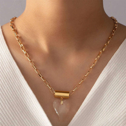 Large Glass Heart Necklace For Women Metal Link Chain Pendant Fancy Fashion Jewelry Trendy New Designs Girls' Gifts Party C1325