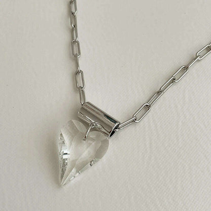 Large Glass Heart Necklace For Women Metal Link Chain Pendant Fancy Fashion Jewelry Trendy New Designs Girls' Gifts Party C1325