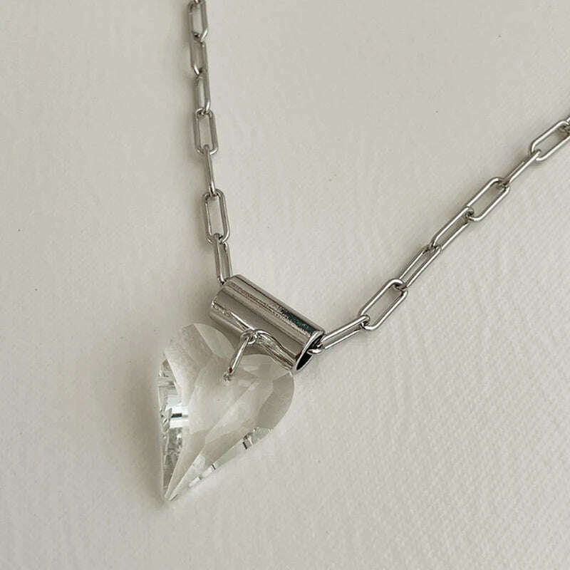 Large Glass Heart Necklace For Women Metal Link Chain Pendant Fancy Fashion Jewelry Trendy New Designs Girls' Gifts Party C1325