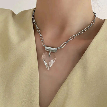 Large Glass Heart Necklace For Women Metal Link Chain Pendant Fancy Fashion Jewelry Trendy New Designs Girls' Gifts Party C1325