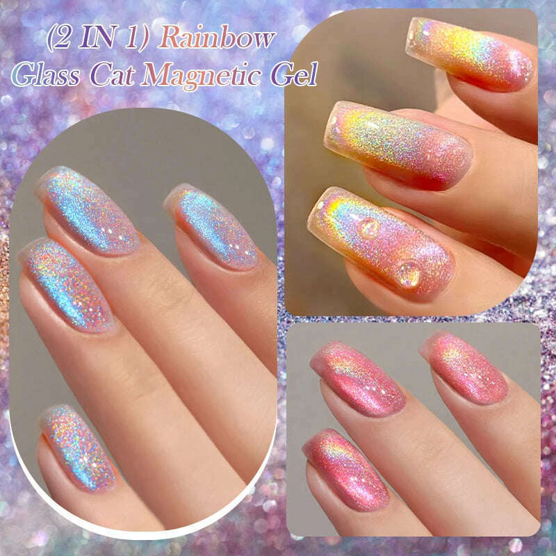 LILYCUTE 7ML Sparkling Glitter Rainbow Cat Magnetic Gel Nail Polish 9D Colorful  Semi Permanent Soak Off Nail Art UV Gel Varnish