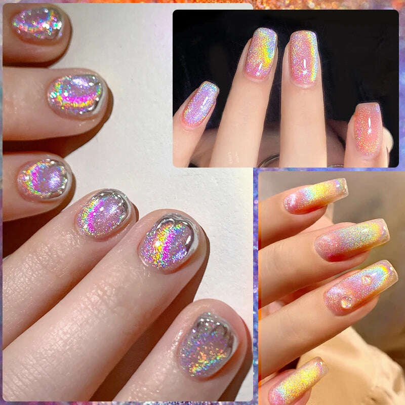 LILYCUTE 7ML Sparkling Glitter Rainbow Cat Magnetic Gel Nail Polish 9D Colorful  Semi Permanent Soak Off Nail Art UV Gel Varnish