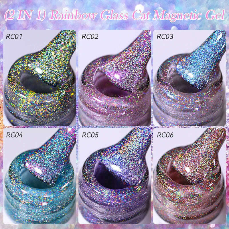 LILYCUTE 7ML Sparkling Glitter Rainbow Cat Magnetic Gel Nail Polish 9D Colorful  Semi Permanent Soak Off Nail Art UV Gel Varnish
