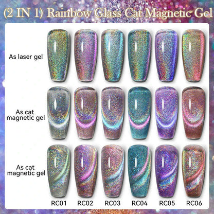 LILYCUTE 7ML Sparkling Glitter Rainbow Cat Magnetic Gel Nail Polish 9D Colorful  Semi Permanent Soak Off Nail Art UV Gel Varnish