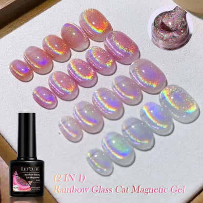 LILYCUTE 7ML Sparkling Glitter Rainbow Cat Magnetic Gel Nail Polish 9D Colorful  Semi Permanent Soak Off Nail Art UV Gel Varnish