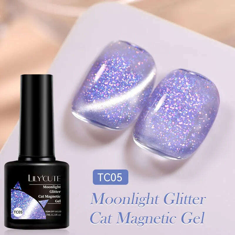 LILYCUTE 7ML Sparkling Glitter Rainbow Cat Magnetic Gel Nail Polish 9D Colorful  Semi Permanent Soak Off Nail Art UV Gel Varnish