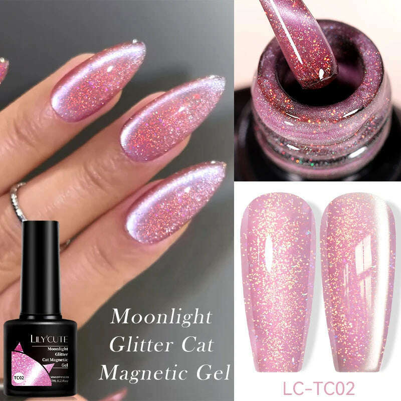 LILYCUTE 7ML Sparkling Glitter Rainbow Cat Magnetic Gel Nail Polish 9D Colorful  Semi Permanent Soak Off Nail Art UV Gel Varnish