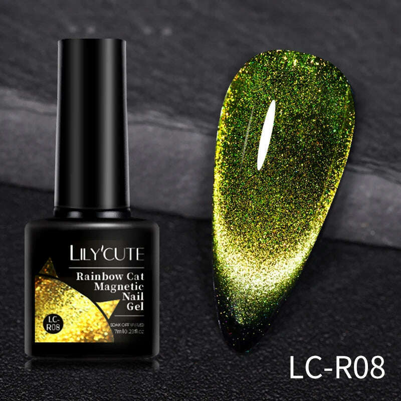 LILYCUTE 7ML Sparkling Glitter Rainbow Cat Magnetic Gel Nail Polish 9D Colorful  Semi Permanent Soak Off Nail Art UV Gel Varnish