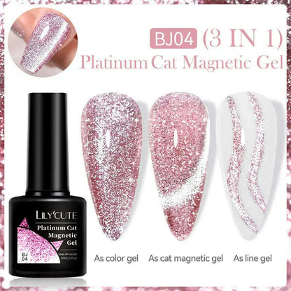 LILYCUTE 7ML Sparkling Glitter Rainbow Cat Magnetic Gel Nail Polish 9D Colorful  Semi Permanent Soak Off Nail Art UV Gel Varnish