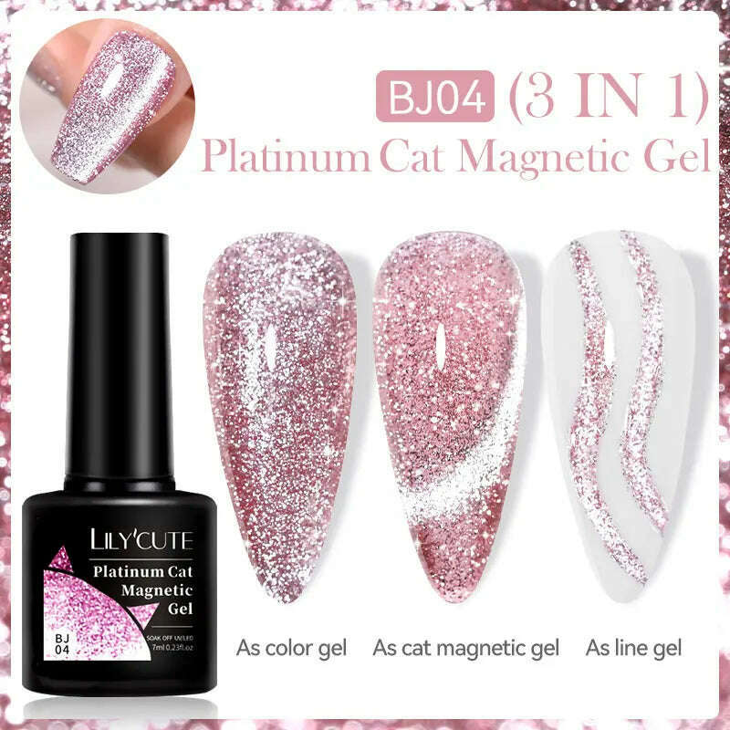 LILYCUTE 7ML Sparkling Glitter Rainbow Cat Magnetic Gel Nail Polish 9D Colorful  Semi Permanent Soak Off Nail Art UV Gel Varnish