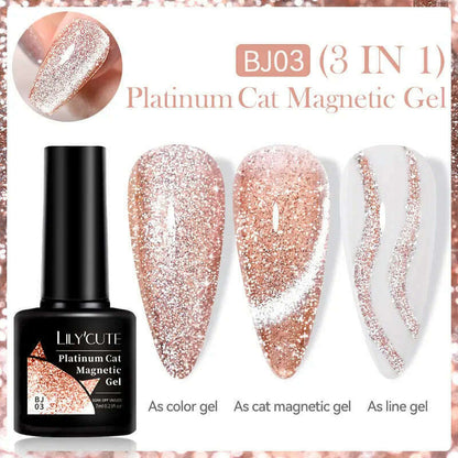 LILYCUTE 7ML Sparkling Glitter Rainbow Cat Magnetic Gel Nail Polish 9D Colorful  Semi Permanent Soak Off Nail Art UV Gel Varnish