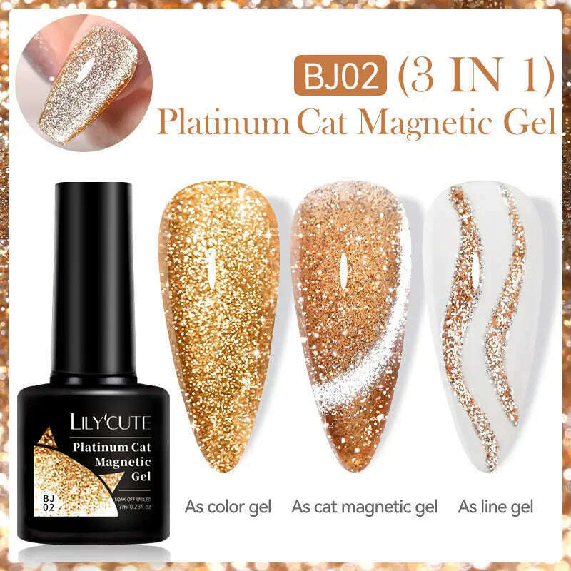 LILYCUTE 7ML Sparkling Glitter Rainbow Cat Magnetic Gel Nail Polish 9D Colorful  Semi Permanent Soak Off Nail Art UV Gel Varnish