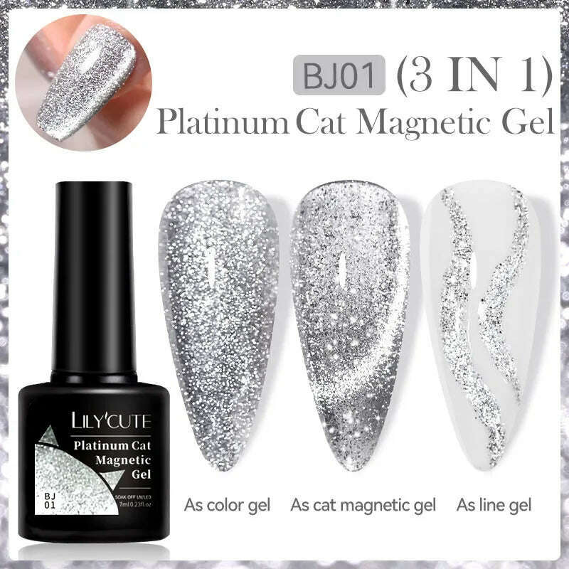 LILYCUTE 7ML Sparkling Glitter Rainbow Cat Magnetic Gel Nail Polish 9D Colorful  Semi Permanent Soak Off Nail Art UV Gel Varnish