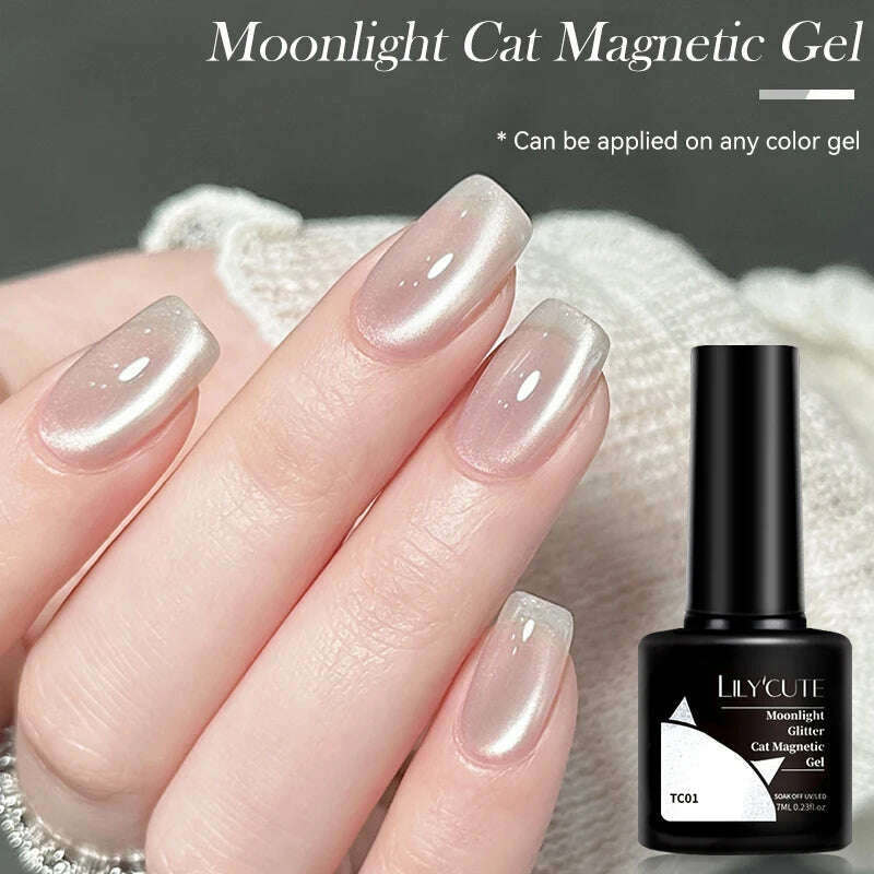 LILYCUTE 7ML Sparkling Glitter Rainbow Cat Magnetic Gel Nail Polish 9D Colorful  Semi Permanent Soak Off Nail Art UV Gel Varnish
